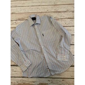 Faconnable Trend Mens XL Button Down Shirt Striped Red Blue White Long Sleeve